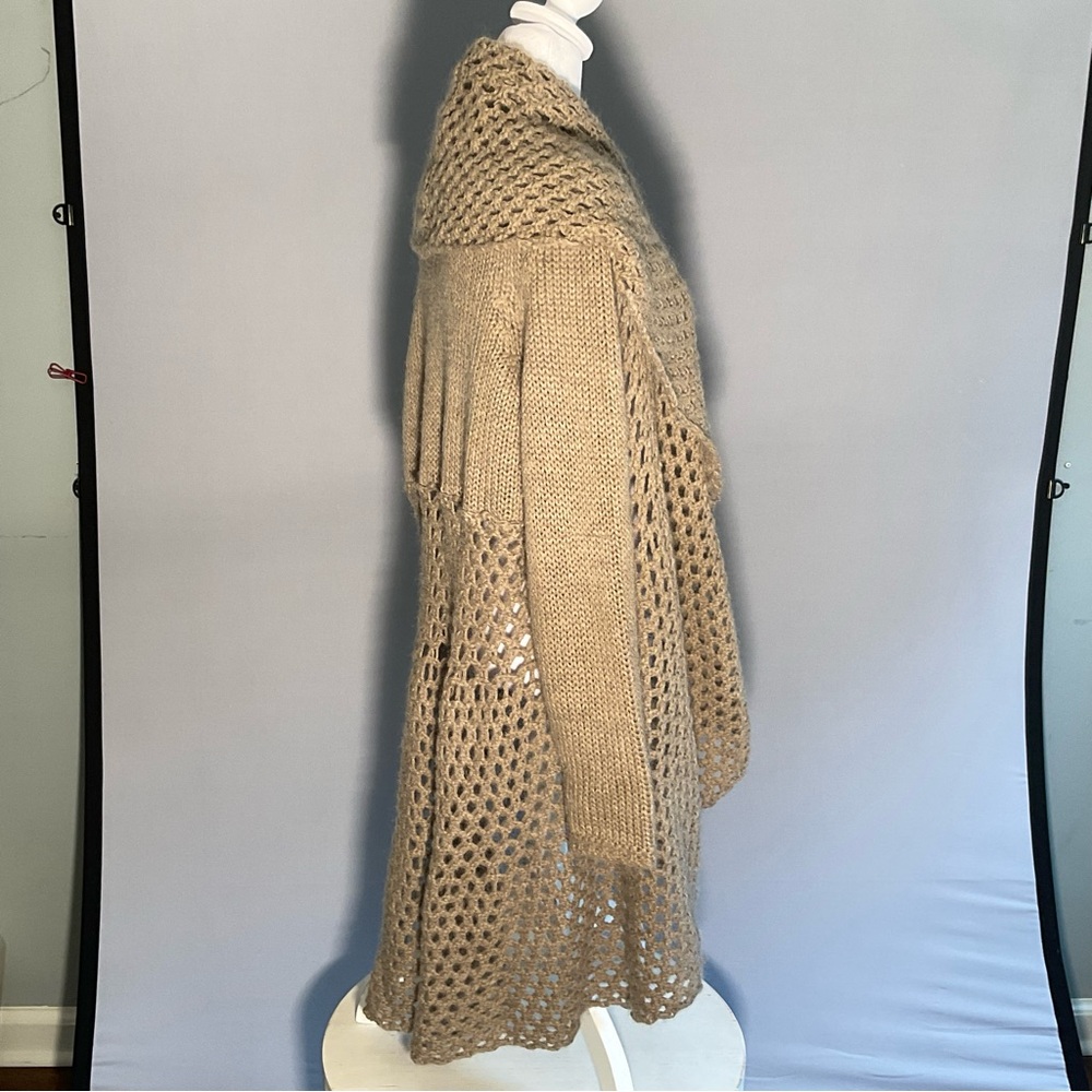 Anthropologie Elsamanda 2X Open Knit Hi/Lo Taupe Cardigan with Shawl Collar - Picture 14 of 16